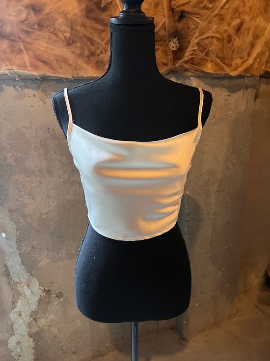 Forever 21 Tops - Forever 21 Ivory Satin Draped Crop Spaghetti Strap Top